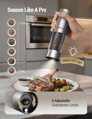 ThermoMaven Electric Salt and Pepper Grinder Set, 110ml, Rechargeable