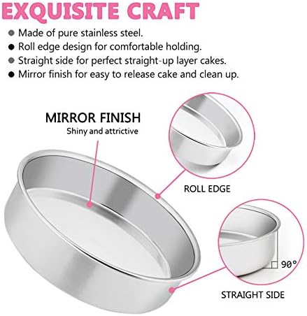 E-far 6 Inch Cake Pan Set of 3, Stainless Steel Round Smash Cake