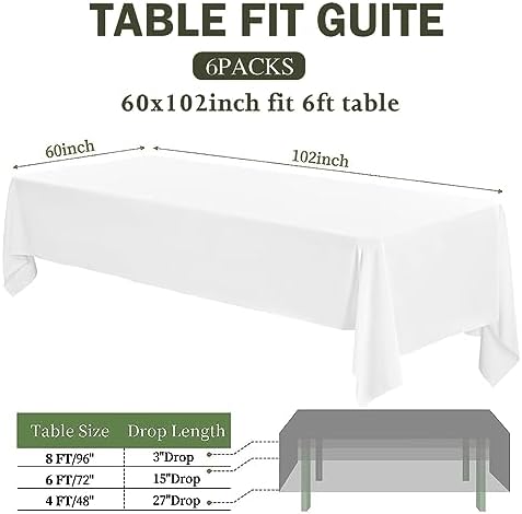 6 Pack White Table Cloth Rectangle 60 x 102 Inch, Rectangle Tablecloth
