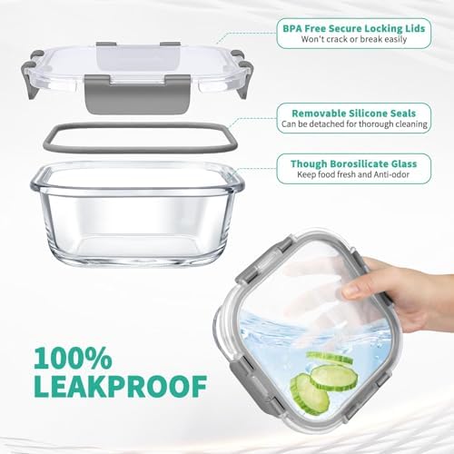 AMALEKO 34pc Glass Food Storage Containers, Gray