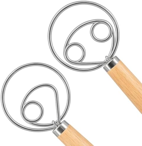 O'Creme Danish Dough Whisk Set of 2 Stainless Steel Wood Handle