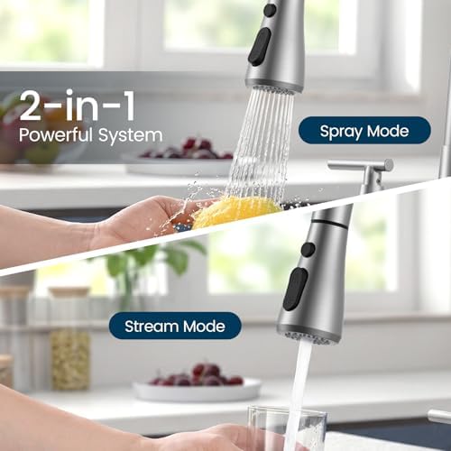 Hurran 8" 2-Handle Pull Down Kitchen Faucet & Soap Dispenser Brushed