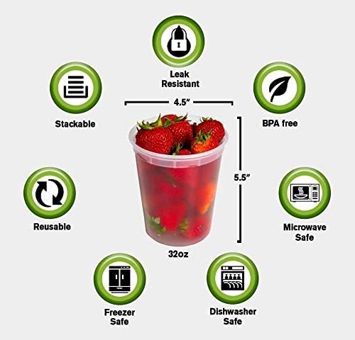 Deli Plastic Food Containers with Airtight Lids [50 Sets], Leakproof