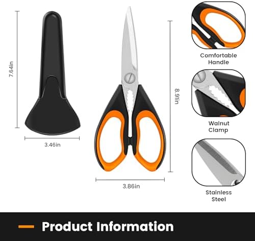 1 Pack Sharp Kitchen Scissors Set with Magnetic Holder, Yellow