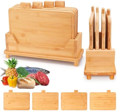 4-Piece Bamboo Cutting Board Set with Elevated Holder