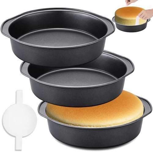 8 Inch Cake Pan - 3PCS Carbon Steel Round Cake Pans with 100 Pieces