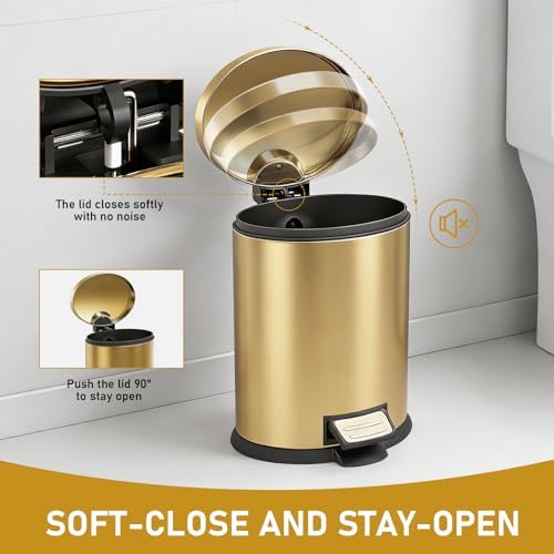 SIMPLYKLEEN 2 Pack 1.3 Gallon Bathroom Trash Cans, Gold