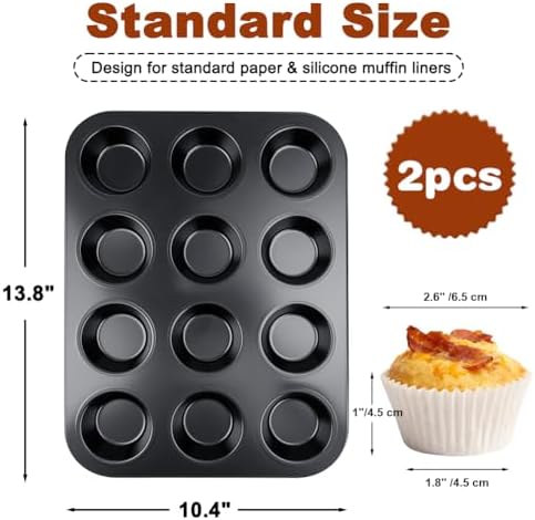 Muffin Pan & Cupcake Pan, 2 Pack 12-Cup Muffin Tin for Baking with 120