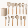 12 Piece Kitchen Utensils Set with Holder, Beige