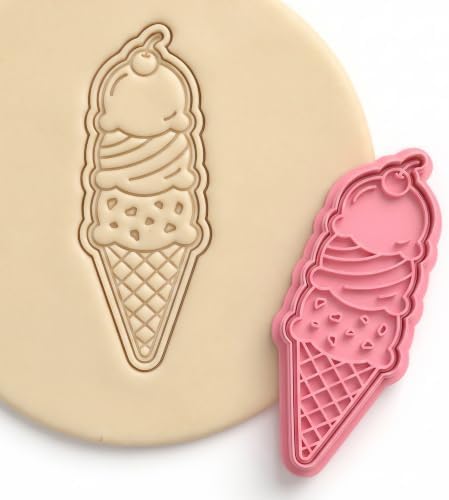 Triple Scoop Ice Cream Cone Cookie Cutter and Embosser Stamp Set - 3D