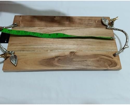 Rustic Wood Serving Tray with Rope Handles, 16 x 8 inches with Metal
