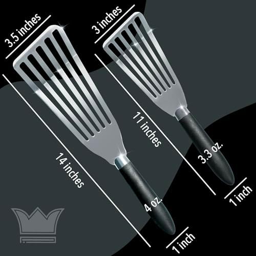 Fish Spatula Stainless Steel Set - 1 Large + 1 Small stainless