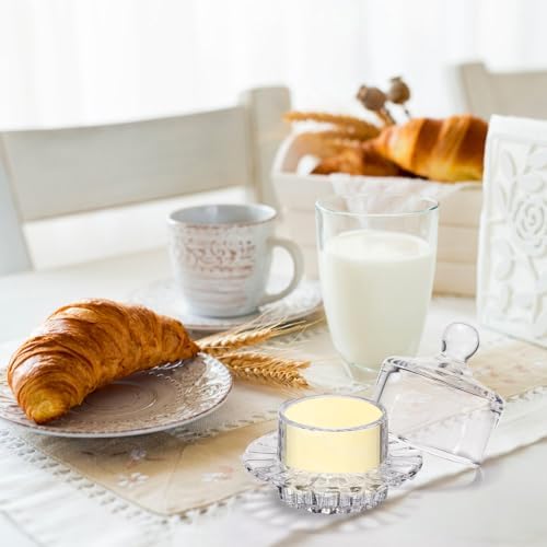 Frcctre 2 Pack Glass Butter Dish, Small Round Glass Butter Keeper with