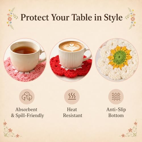 Stocking Stuffers for Women,Coasters for Drinks Set of 5, Cute Flower