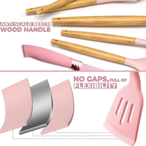 19 PCS Pink Silicone Cooking Utensils Set