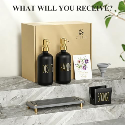Cisily Kitchen Soap Dispenser Set Comes with Ceramics Sponge Holder