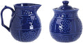 CHOOLD Blue Embossed Ceramic Sugar and Creamer Set with Lid Spoon