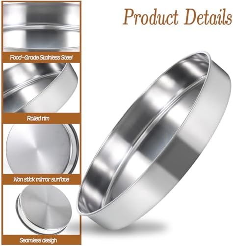 Set of 3 Stainless Steel Round Cake Pans - 11", 12.6", 14.2" Non Stick