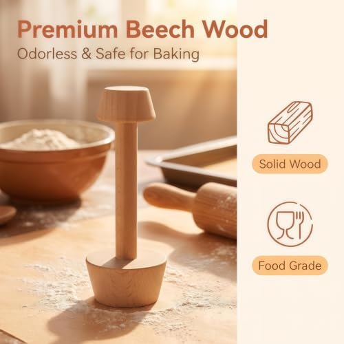 Wooden Tart Tamper Set, Double Side Pie Pastry Dough Tamper