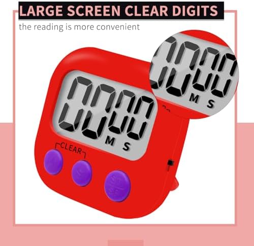 6 Pack Small Digital Kitchen Timers, Red