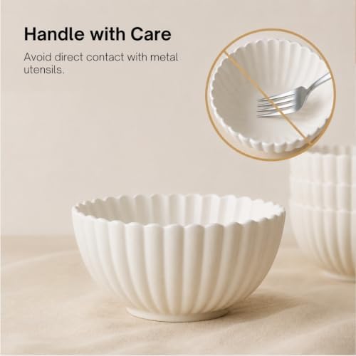 WENSHUO Small Ceramic Bowls, Daisy-Shaped, Set of 4, 5.5 in, Matte