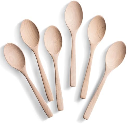 Small Wooden Spoons for Eating, 6-Piece Set, 7.3 Inch Serving Spoons