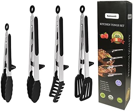 4 Pack Silicone Kitchen Tongs, 9" and 12"