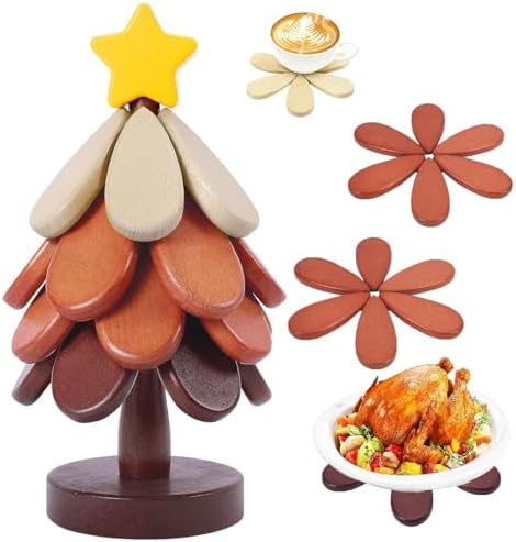 Wooden Trivets for Hot Dishes, Christmas Tree Shape Trivet Set of 4