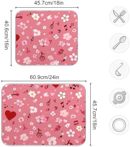 OTVEE Heart Melody Pattern Dish Drying Mat for Kitchen Counter