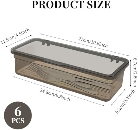 6 Pcs Flatware Tray with Lid Large Plastic Drainer Silverware Utensil