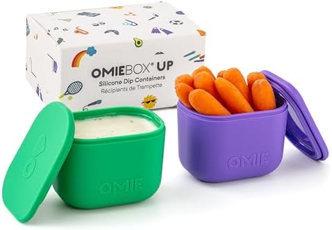 Omie OmieBox UP Leakproof Dip Containers, 2 Pack, Purple/Green