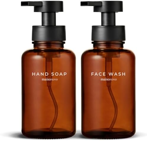 MaisoNovo Glass Foaming Hand Soap Dispenser | 14 Oz Amber, Set of 2