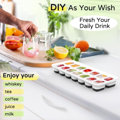 Ice Cube Tray 5 Pack, Stackable Silicone Ice Cube Trays with Lid, Easy