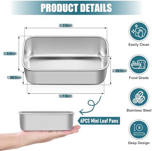 P&P CHEF Stainless Steel Mini Bread Loaf Pans, 6.3 x 3.5 Inch