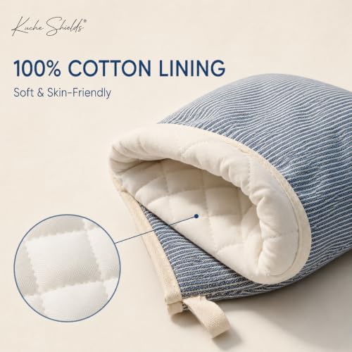 Cotton Oven Mitts 1 Pair, Heat Resistant Blue Oven Mitts