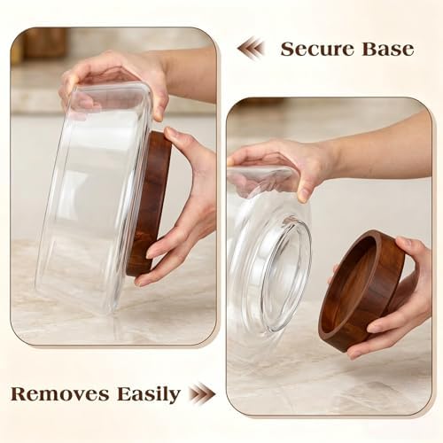 121oz Large Glass Salad Bowl with Wood Base & Spoons