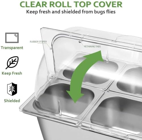 Countertop Ice Food Serving Display Tray, 6-Pan Cold Condiment Station