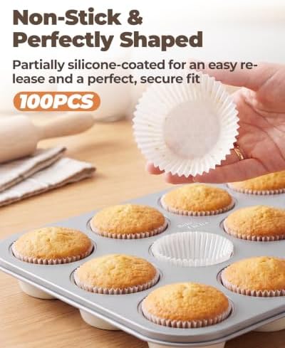 Bake Choice Muffin Pan for Baking, Standard Cupcake Pan, Cream Gray