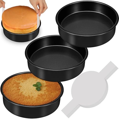 8 Inch Cake Pan, 3PCS Nonstick Baking Pans Set with 100PCS Parchment