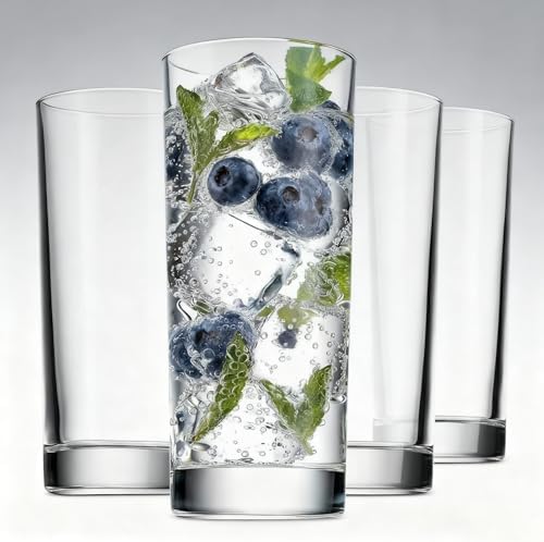 Everyday Drinking Glasses Set of 8, 14oz Tall Glass Cups & 10.5oz
