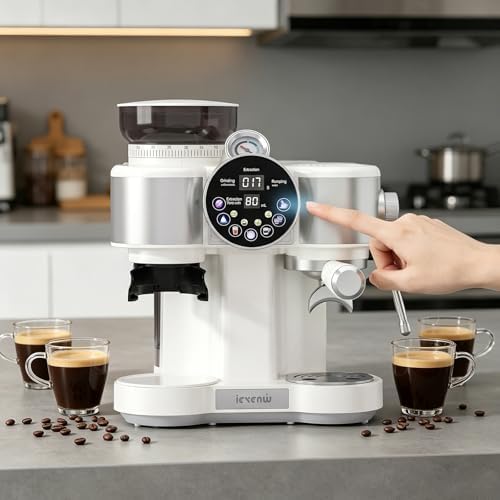 20-Bar Espresso Machine with Coffee Grinder and Steam Wand