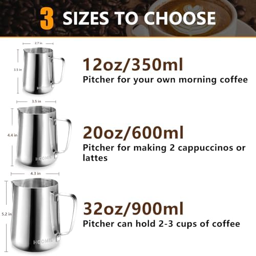 HOOMIL Milk Frothing Pitcher, 12oz, 304 Stainless Steel - Silver