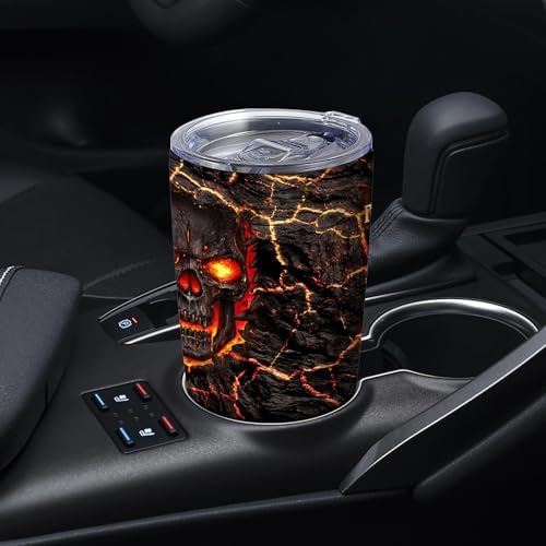 Funny Skull Halloween Tumbler, 20oz Fiery Coffee Cup for Men