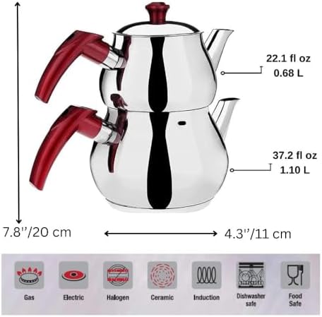 DESTALYA Stainless Steel Turkish Teapot Set with Strainer