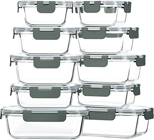 M MCIRCO 10 Pack Glass Food Storage Containers with Lids, Gray