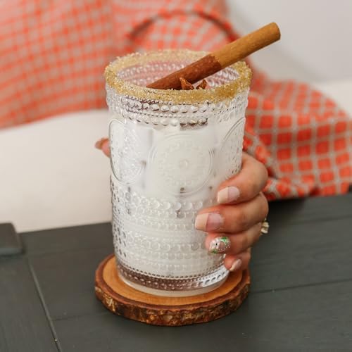 Hobnail Beaded Floral Clear Drinking Glasses Set of 6, (13 oz) Vintage