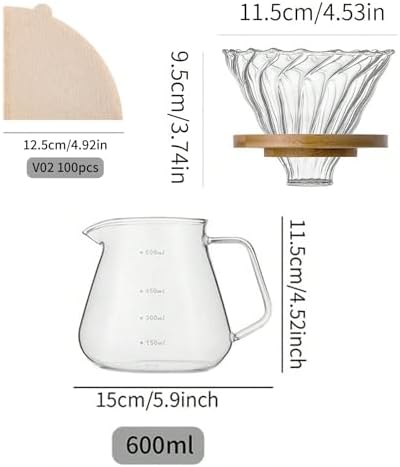 Pour Over Coffee Maker Set – Drip Coffee Pot with bamboo Handle, Glass
