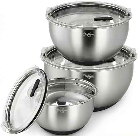 Mixing Bowls with Clear Airtight Lids, 3-Piece Stainless Steel Set, Black