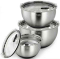 Mixing Bowls with Clear Airtight Lids, 3-Piece Stainless Steel Set, Black