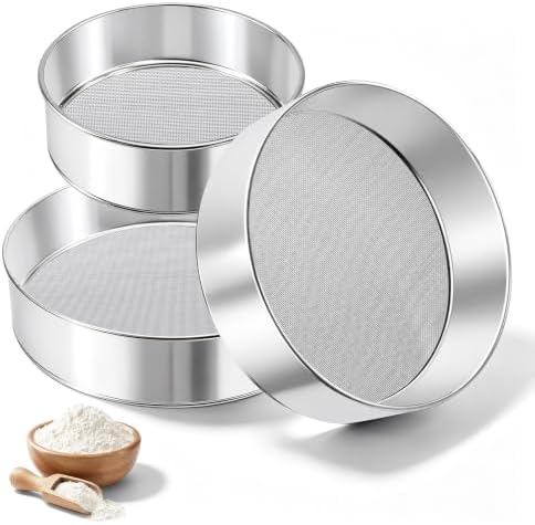 3 Pcs flour sifter for baking (8" 40 and 60 Mesh, 6" 40 Mesh)